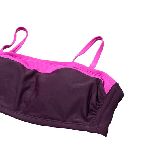 Kona Sol Burgundy Pink Colorblock Square Neck Bandeau Bikini Swim Top Sz Medium - Picture 4 of 10